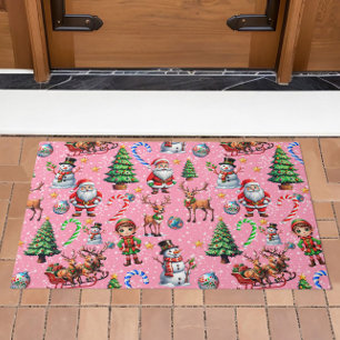 Roze Achtergrond Kerst Decoratiepatroon Deurmat