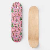 Roze Achtergrond Kerst Decoratiepatroon Skateboard (Voorkant)