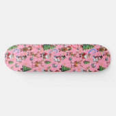 Roze Achtergrond Kerst Decoratiepatroon Skateboard (Horizontaal)