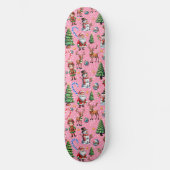 Roze Achtergrond Kerst Decoratiepatroon Skateboard (Voorkant)