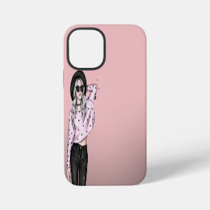 Roze achtergrond & lief meisje iPhone 12 mini hoesje