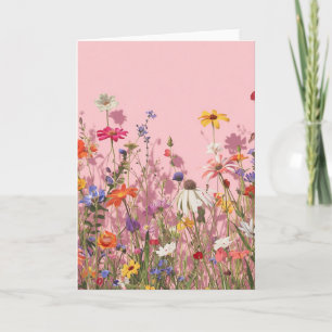 Roze achtergrond met wilde bloemen kaart