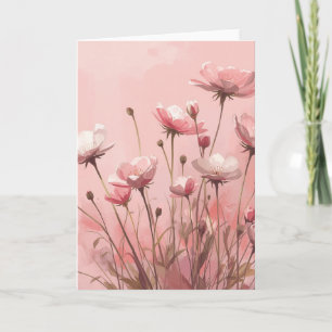 Roze achtergrond met wolfspoppies kaart