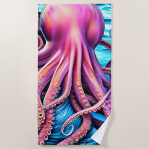 Roze achtergrond octopus Blue Ocean Wave Strandlaken