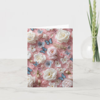 Roze achtergrond, vlinders & bloemen Lege kaart