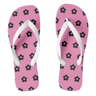 Roze Achtergrond Zwart Kleur Bloemen Gedrukt-Sanda Teenslippers