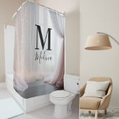 Roze Achtergrond Zwarte Monogram Moderne Script Br Douchegordijn