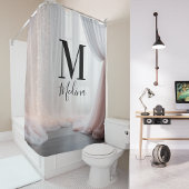 Roze Achtergrond Zwarte Monogram Moderne Script Br Douchegordijn