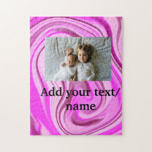 Roze acryl gietmarmer voeg uw tekst foto toe legpuzzel