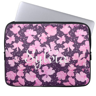 Roze Acryl Verf Bloemblaadjes Laptop Sleeve