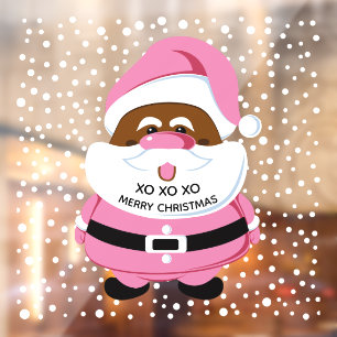 Roze Afrikaans-Amerikaanse Kerstman, sneeuw Kerstm Raamsticker