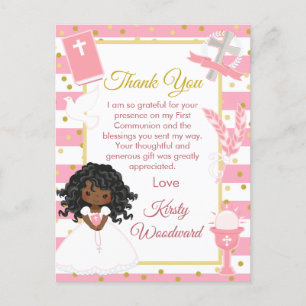 Roze Afro-Amerikaans meisje eerste communie Briefkaart