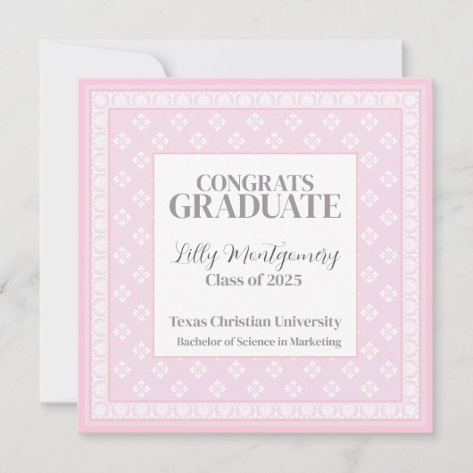 Roze afstudeeraankondiging vierkant kaart (Voorkant)