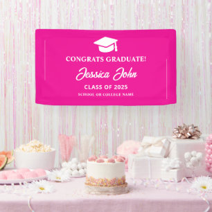 Roze afstudeercongratulaties met je afstuderen spandoek