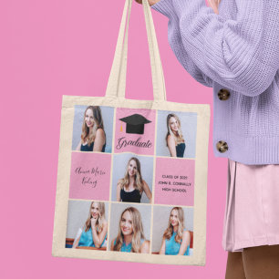 Roze afstudeerfoto collage 2023 senior portfolio tote bag