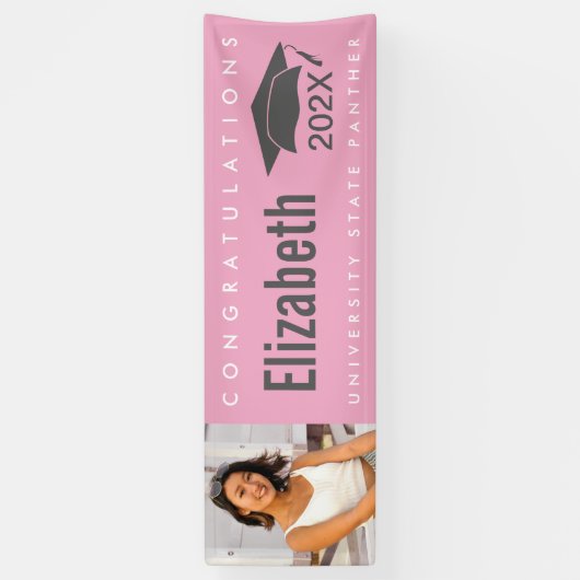 Roze afstuderen 1 foto modern vet eenvoudig minima spandoek (Verticaal)