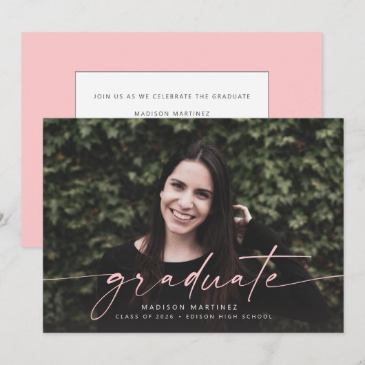 Roze Afstuderen de Aankondiging van het Afstuderen (Voorkant / Achterkant)