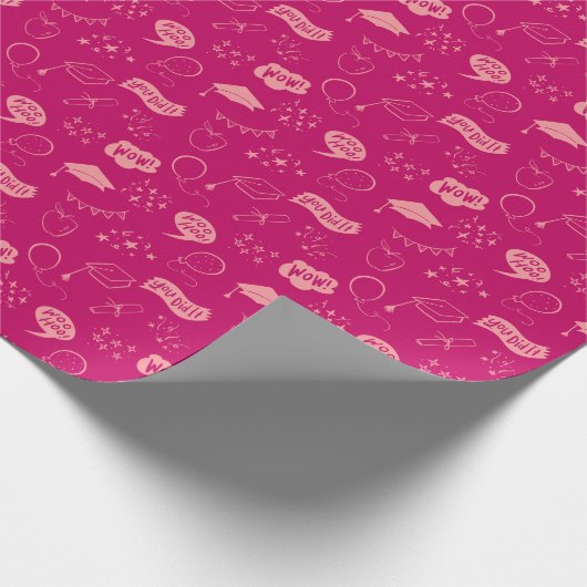 Roze Afstuderen Hand getekend krabbelpatroon Cadeaupapier (Hoek)