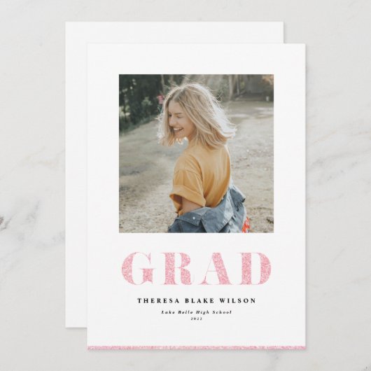 Roze Afstuderen voor AFSTUDEERDER met gebold Aankondiging (Voorkant / Achterkant)