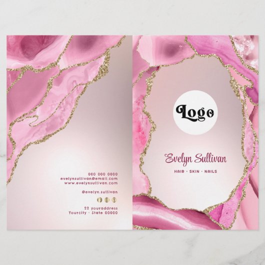 Roze agaat faux folie service menu brochure (Voorkant)