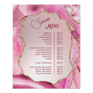 Roze Agaat Faux Folie Services Menu Perfect Poster