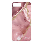 Roze agaat goud glitter monogram Case-Mate iPhone case (Achterkant)
