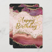 Roze Agaat & Gouden Glitter Happy Birthday Flat Ka (Voorkant / Achterkant)