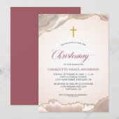 Roze Agaat Gouden Glitter Script Baby Meisje Doop Kaart (Voorkant / Achterkant)