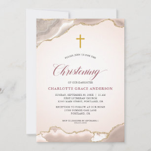 Roze Agaat Gouden Glitter Script Baby Meisje Doop Kaart