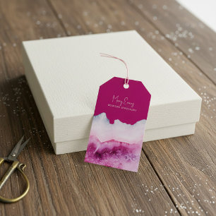 Roze agaat ketting display kaart cadeaulabel