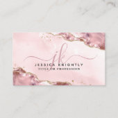 Roze Agaat Script Monogram Gold Glitter QR Visitekaartje (Voorkant)