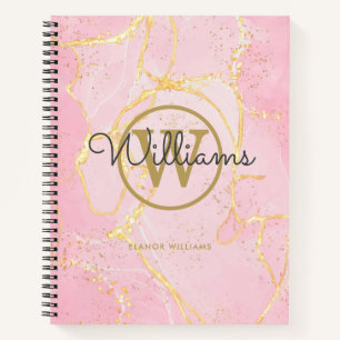 Roze Agate Geode Gouden Monogram Schrift Notitieboek