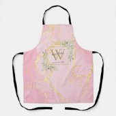 Roze Agate Geode Greenery laat Gold Monogram over Schort (Voorkant)