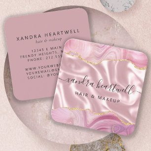 Roze Agate Goud Glitter Luxe Afgeronde Hoeken Vierkante Visitekaartje