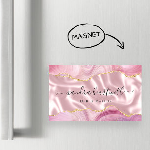Roze Agate Gouden Glitter Luxe Magnetisch Visitekaartje