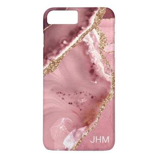 Roze Agate Gouden Glitter Monogram Case-Mate iPhone Case (Achterkant)