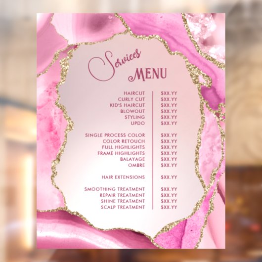 Roze Agate Nep-Folie Services Menu Raamsticker (Vel 2)