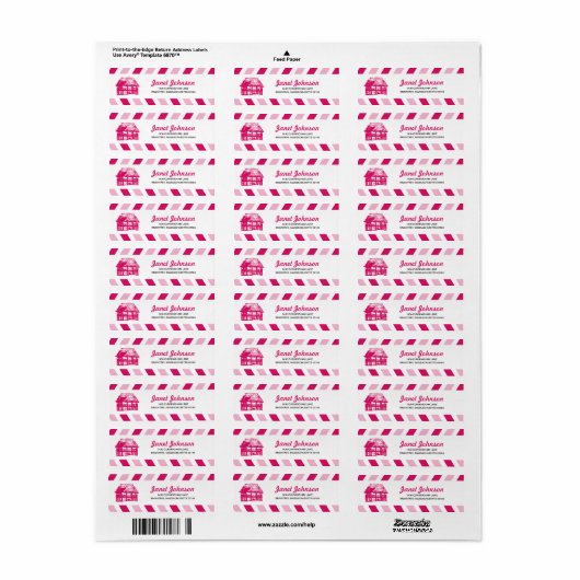 Roze Airmail Beach Hut RETOUR ADRES Mailing Etiket (Full Sheet)