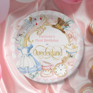 Roze Alice in ONEderland - Meisje verjaardagsfeest Papieren Bordje