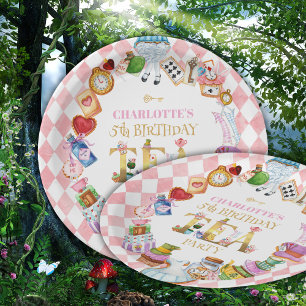 Roze Alice in Wonderland 5e verjaardag Papieren Bordje