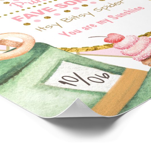 Roze Alice in Wonderland Birthday Stats Milestone Poster (Hoek)