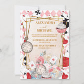 Roze Alice in Wonderland Bruiloft Kaart (Voorkant)