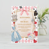 Roze  Alice in Wonderland Bruiloft Kaart (Staand voorkant)