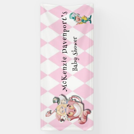 Roze Alice in Wonderland en Vrienden Baby shower Spandoek (Verticaal)