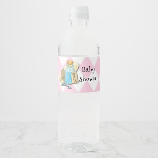 Roze Alice in Wonderland en Vrienden Baby shower Waterfles Etiket (Voorkant)