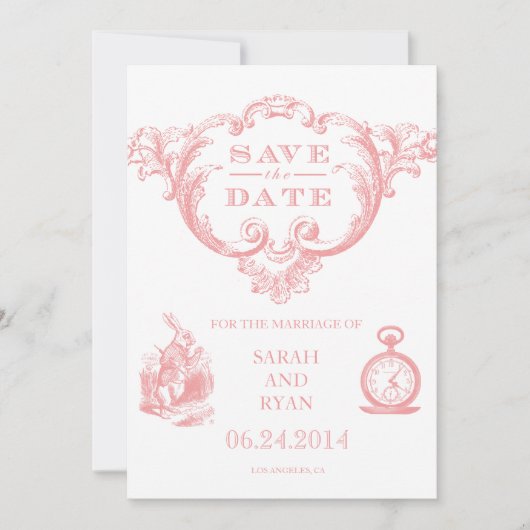 Roze Alice in Wonderland Save the Date (Voorkant)