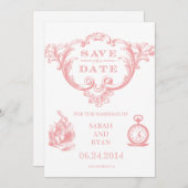 Roze Alice in Wonderland Save the Date (Voorkant / Achterkant)