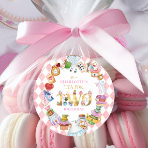 Roze Alice in Wonderland Theekrans voor Twee Verja Ronde Sticker