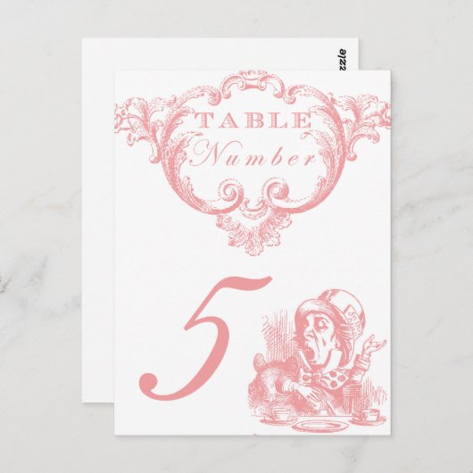 Roze Alice in Wonderland Trouwtafel Nummers Briefkaart (Voorkant / Achterkant)