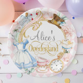 Roze, Alice Onederland, Meisje 1e verjaardag Papieren Bordje